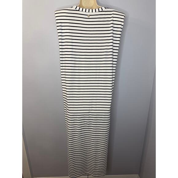 Coolibar Coral Way Sleeveless Midi Dress White/Navy Stripe Beach Vacation Sz L - Picture 5 of 15